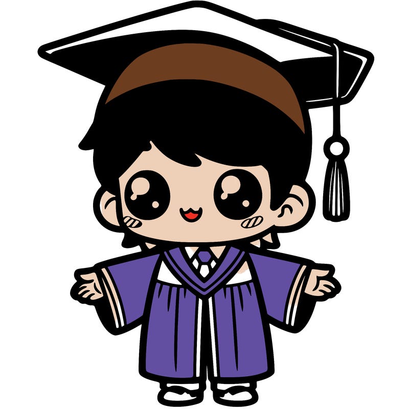 cute student with graduation gown and cap