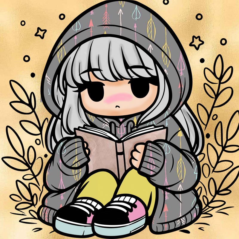 girl in oversized hoodie reading a book