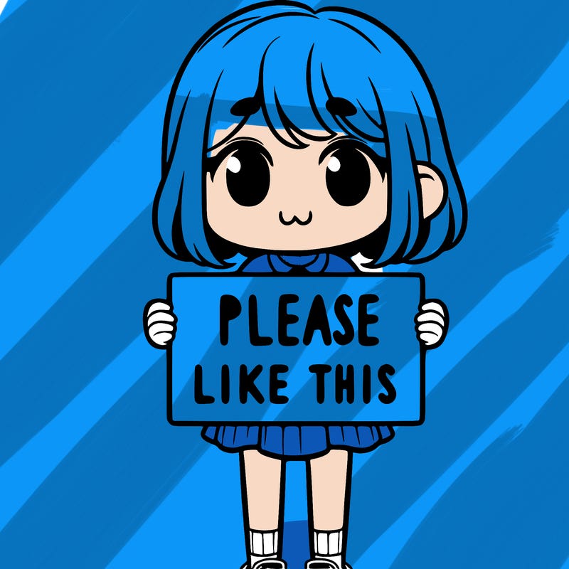 a girl holding a sign that says please like this one