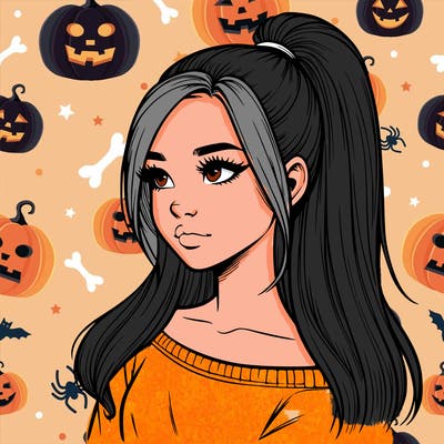 realistic girl with a high ponytail