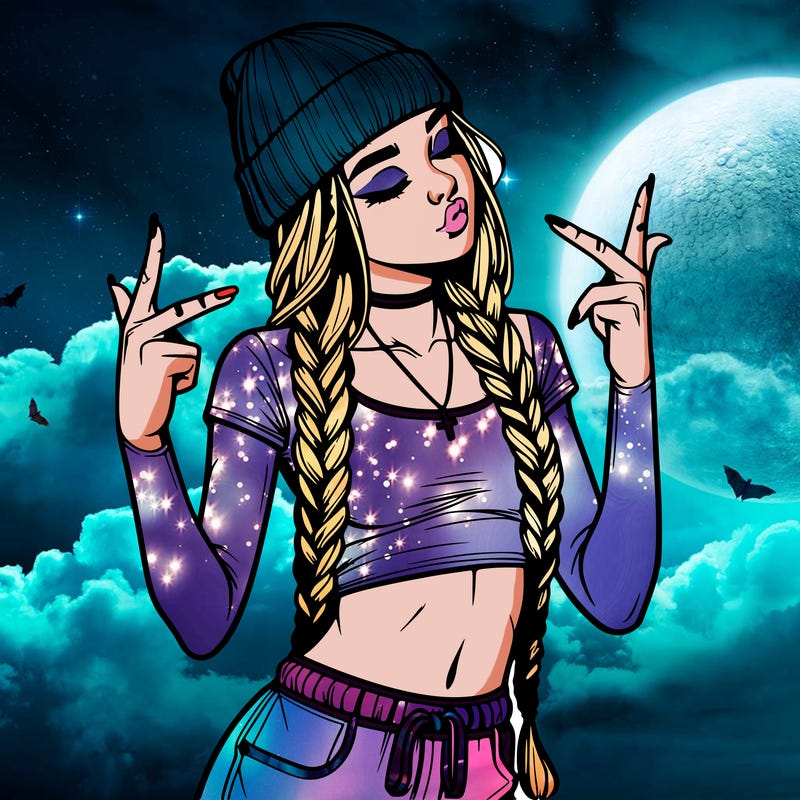 realistic teenage girl with braids and a beanie and crop top doing 🫶🏼