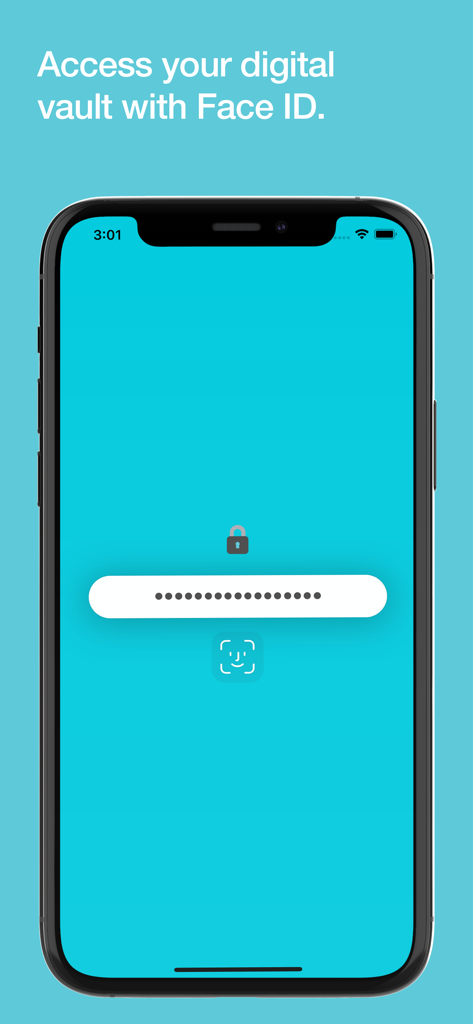 8Password - Password Manager - iPhone screen showing 8Password app login with Face ID for secure vault access