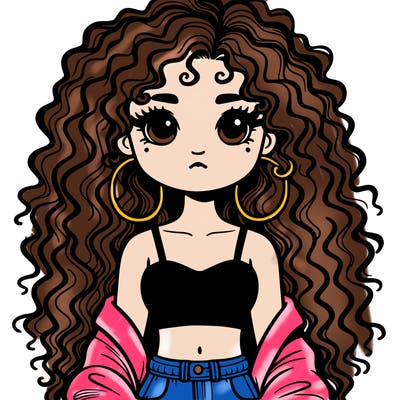 bad girl with crop top and long curly hair