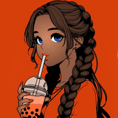 realistic girl with braided hair drinking boba