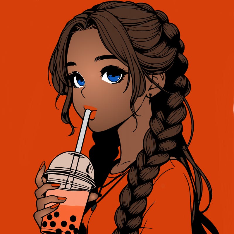 realistic girl with braided hair drinking boba