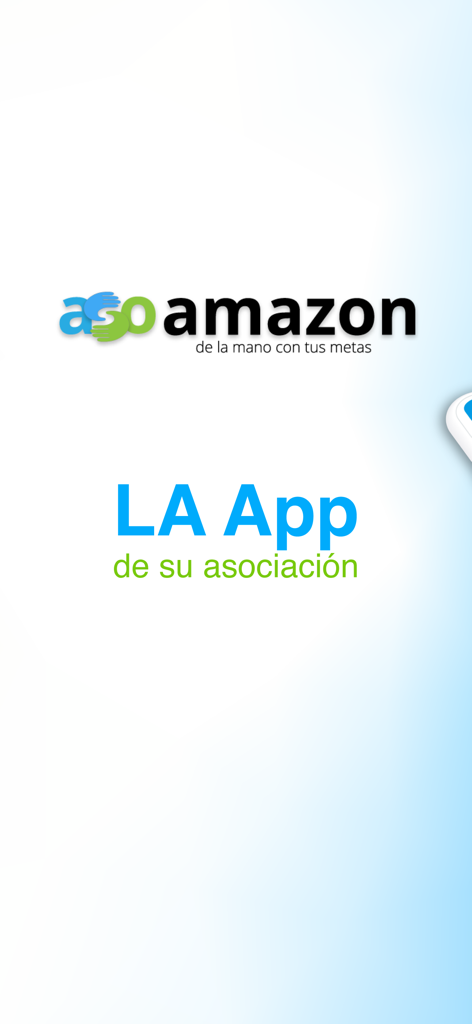 組合のロゴとスペイン語のウェルカムメッセージが表示されたASOAMAZONモバイルアプリのスプラッシュ画面。