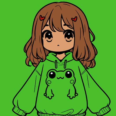 girl wearing frogging sweatshirt