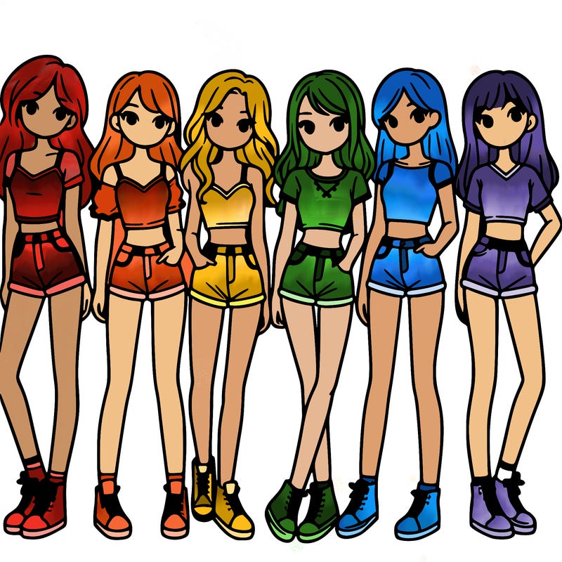 a group of girls wearing crop tops and shorts