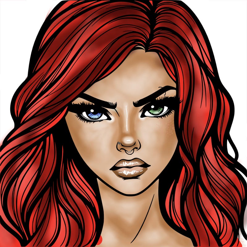 beautiful realistic girl with siren eyes and is intimidating