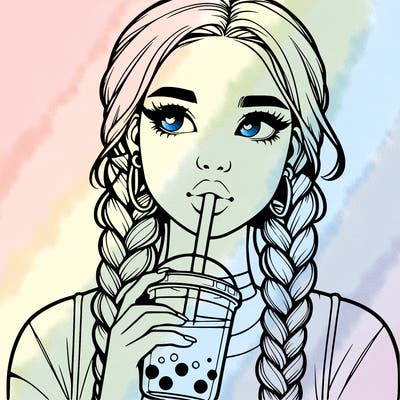 realistic girl with braided hair drinking boba