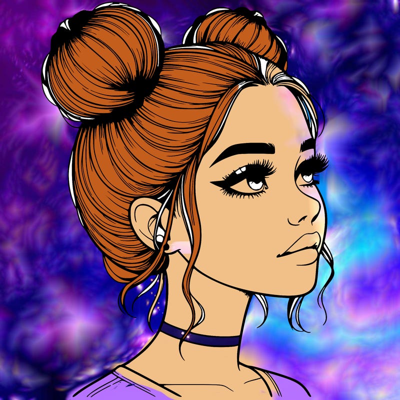 realistic girl with buns on the top of her head
