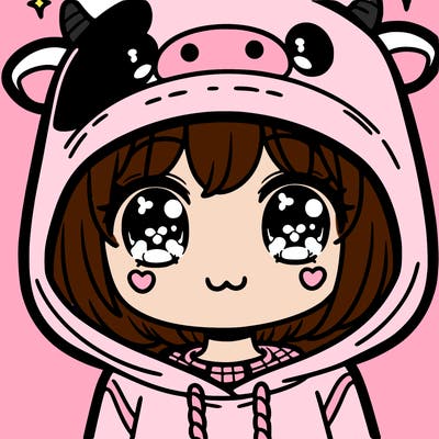 kawaii girl with cow hoodie