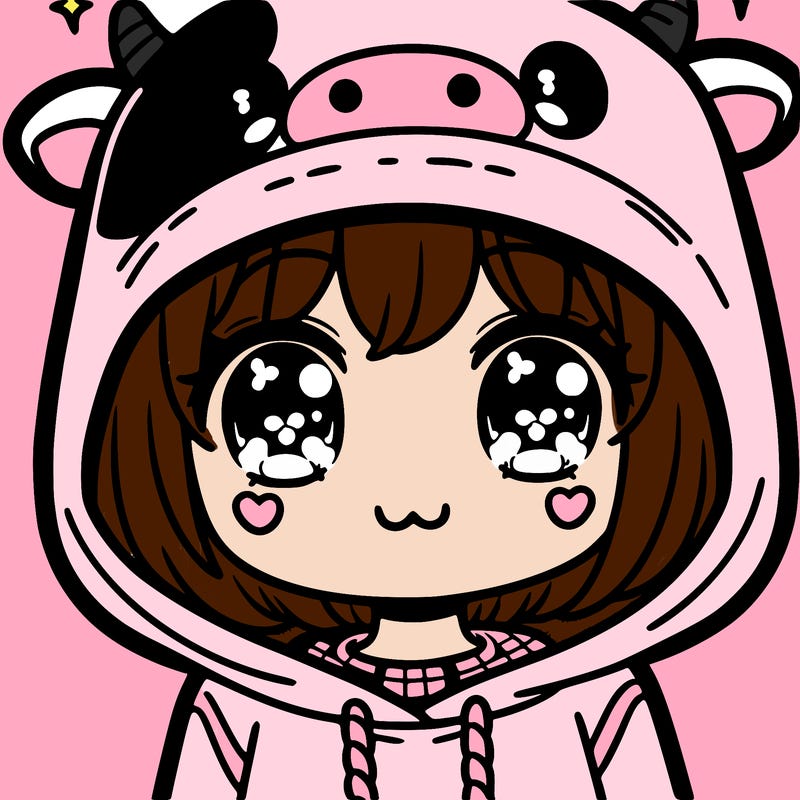 kawaii girl with cow hoodie
