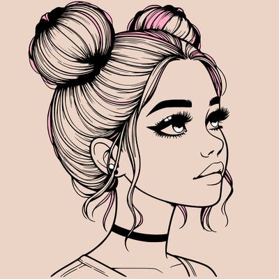 realistic girl with buns on the top of her head