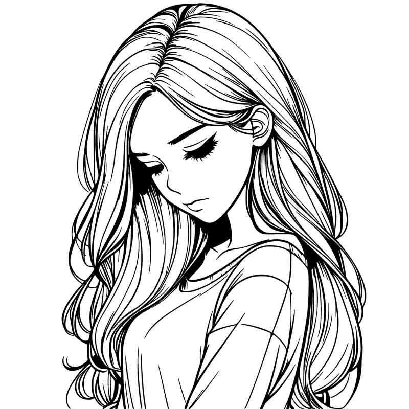 realistic girl looking down