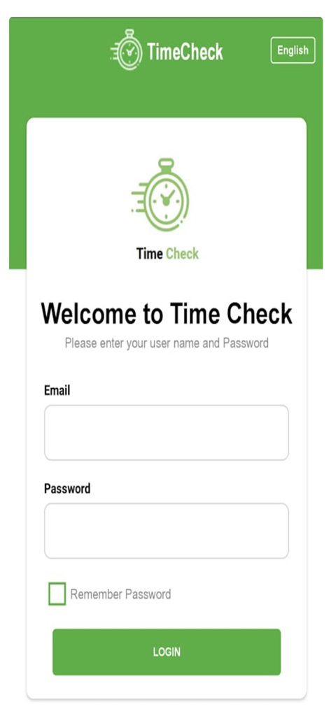 TIMECHECK Enterprise - Timecheck Enterprise app login screen showing email and password fields