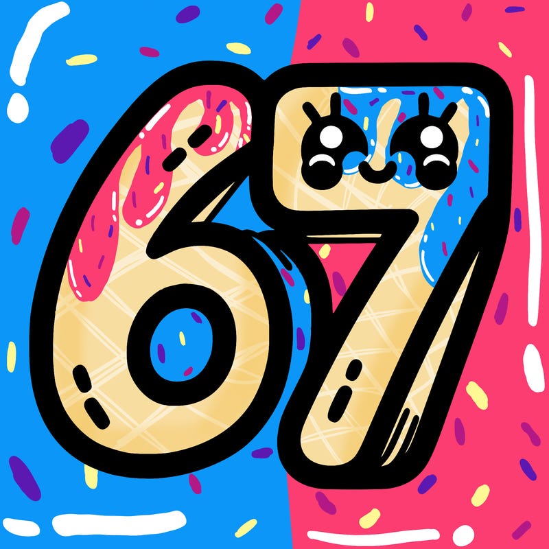 the numbers 67