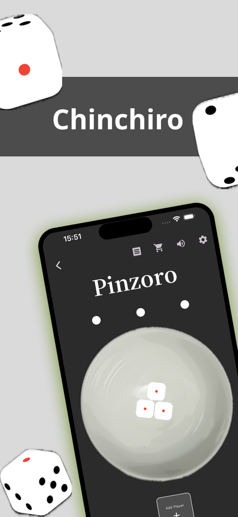 CHINCHIRO - A smartphone displaying the Chinchiro dice game with a Pinzoro winning hand