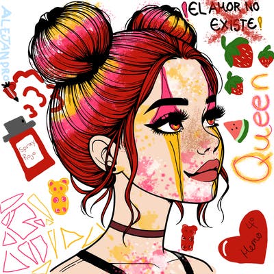 realistic girl with buns on the top of her head