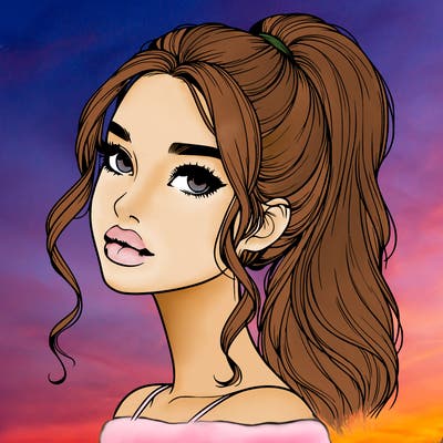 realistic girl with a ponytail on her hair and lips