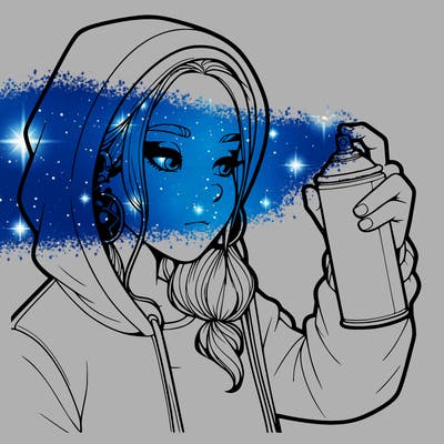 a realistic girl, spray painting