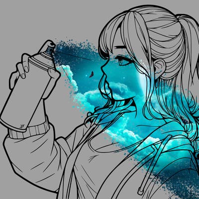 a realistic girl spray, painting