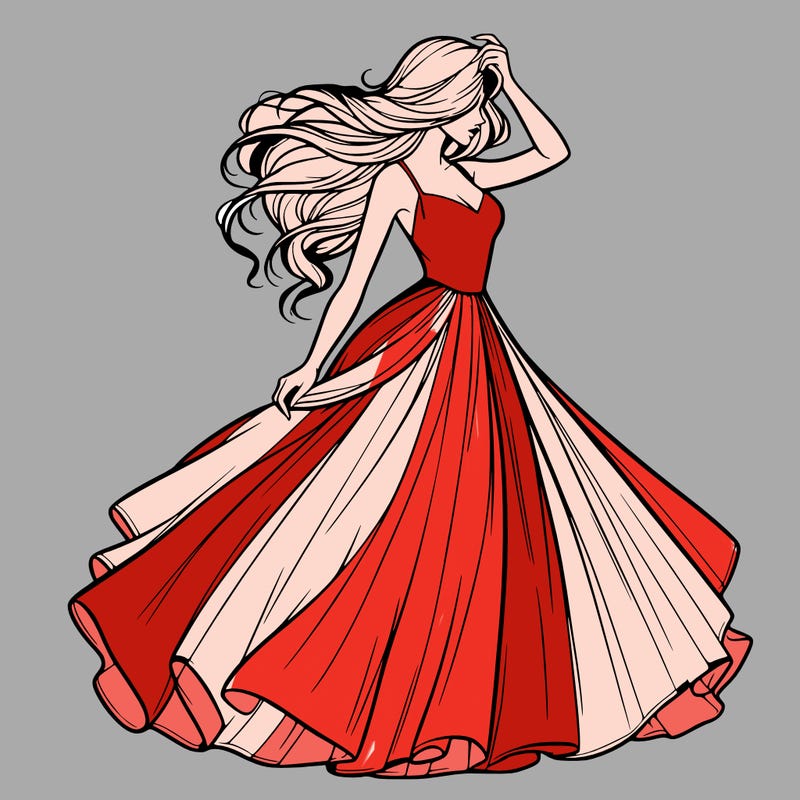 realistic woman with dress flowing in the wind