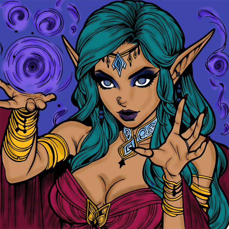 realistic scary beautiful elf sorceress casting spell