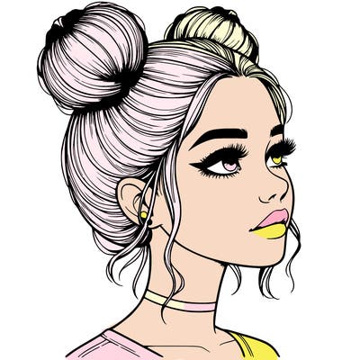 realistic girl with buns on the top of her head