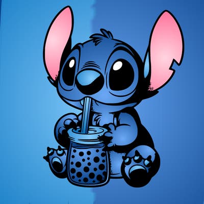 stitch drinking boba tea