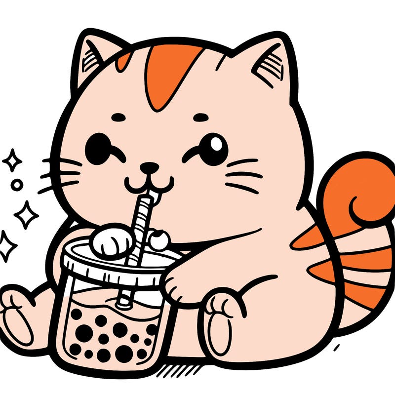 cat drinking boba
