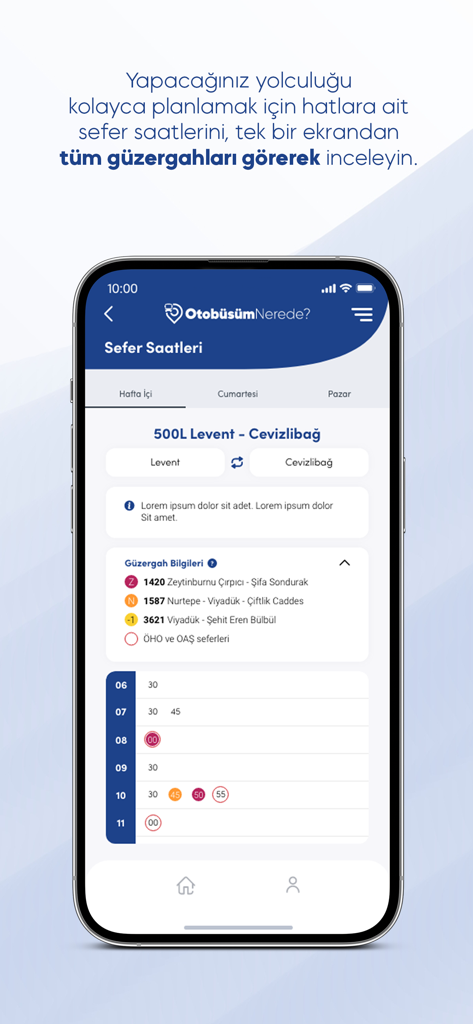 Otobüsüm Nerede - Orari di partenza degli autobus di Istanbul e orari dei percorsi sull'app mobile Otobüsüm Nerede.