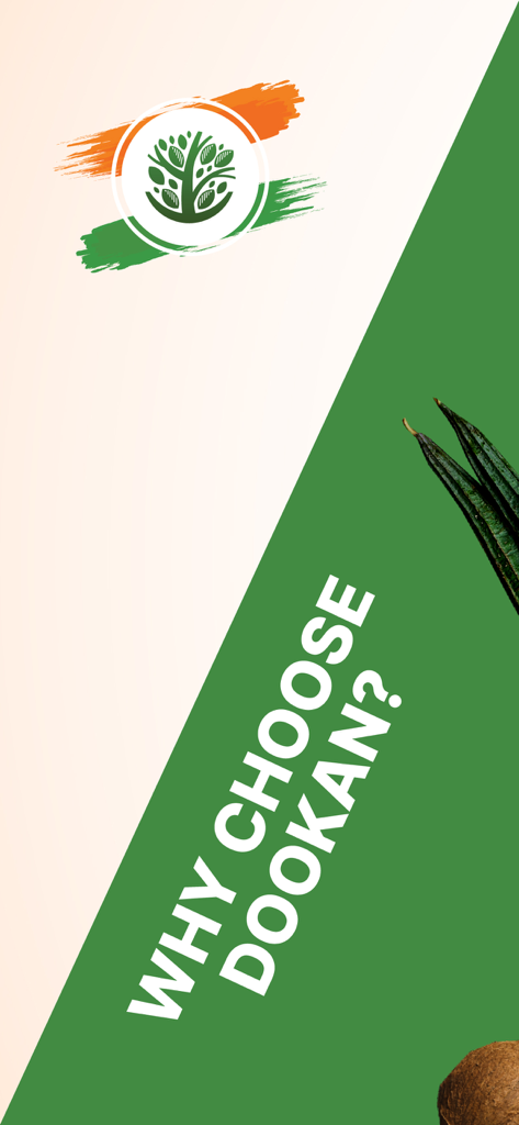 Dookan-Online Groceries - Werbebanner für Dookan Online-Lebensmittel mit der Frage Warum Dookan wählen, mit indischen Flaggenfarben und frischem Gemüse.