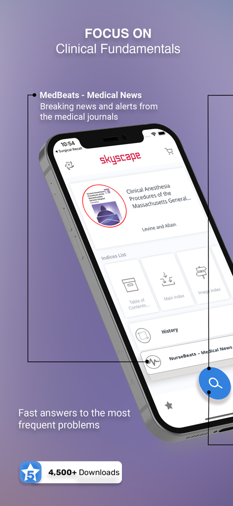 Clinical Anesthesia MGH HBK - Clinical Anesthesia MGH Handbook app showing medical news and clinical procedures index on a smartphone screen