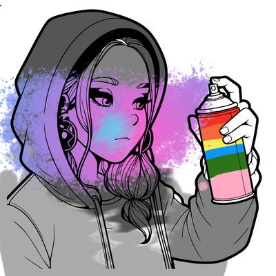 a realistic girl, spray painting