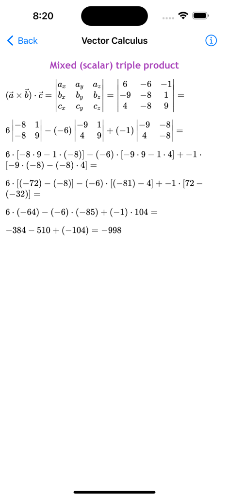 Math Solver Pro - Schritt-für-Schritt-Lösung für eine gemischte Skalarprodukt-Berechnung in der Mathe-Löser Pro App