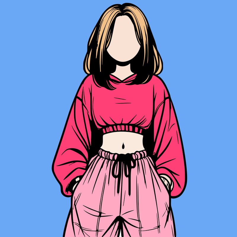 realistic girl faceless with baggy pants and a crop top