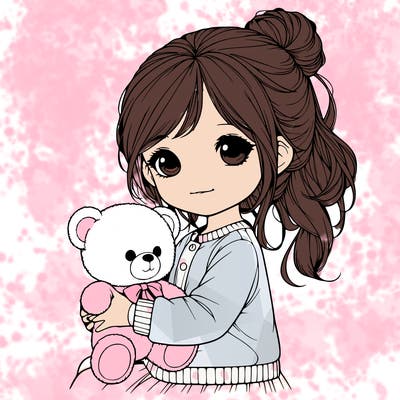 realistic little girl with a teddy bear