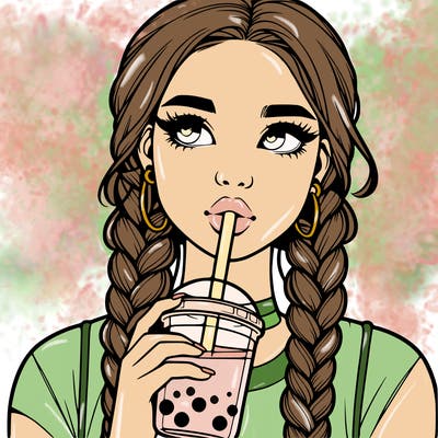 realistic girl with braided hair drinking boba