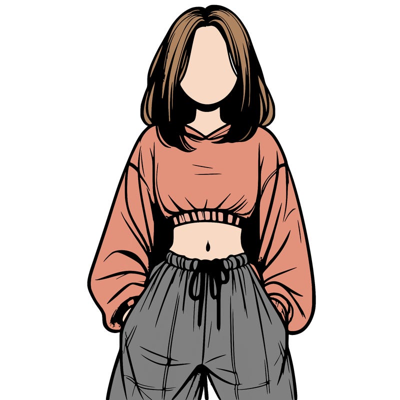 realistic girl faceless with baggy pants and a crop top