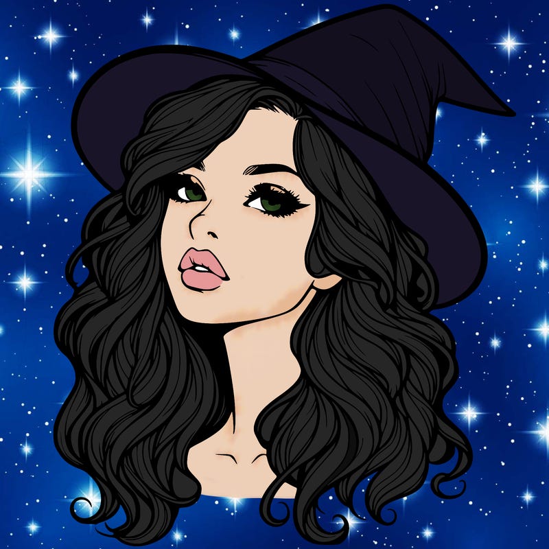 realistic witch girl with wavy hair and lips