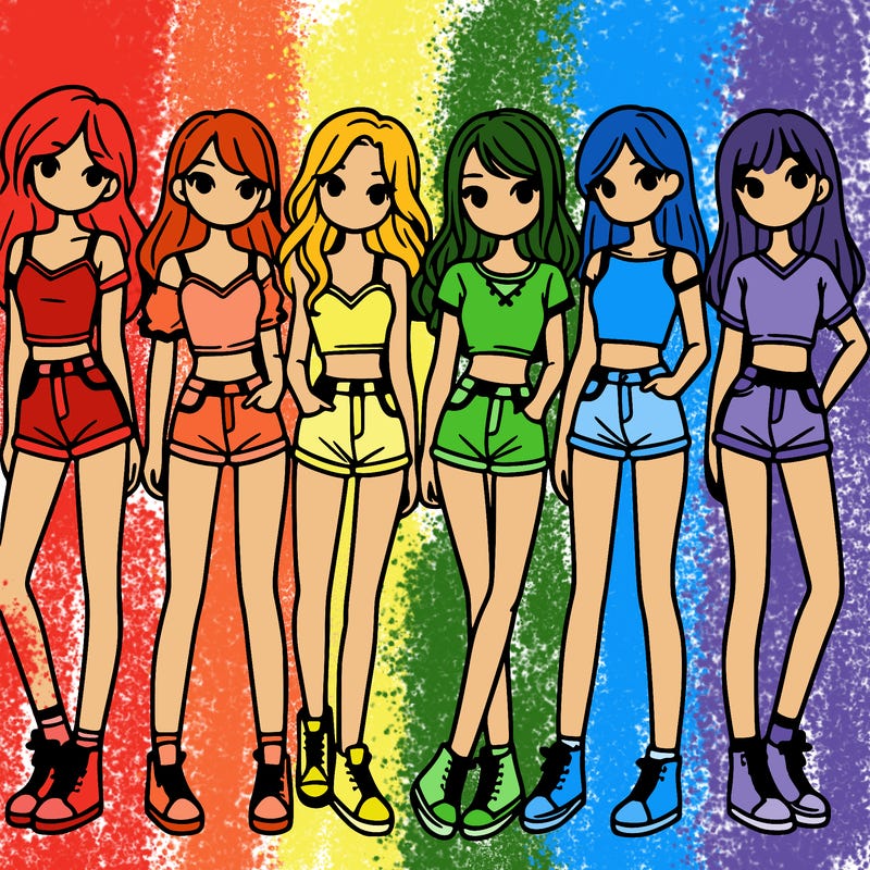 a group of girls wearing crop tops and shorts
