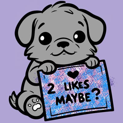 a puppy holding a sign that says 2 likes maybe?