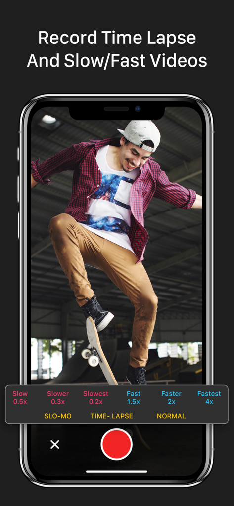 Slow Motion Video Fx Editor - Recording slow motion and time lapse video of a skateboarder in the Slow Motion Video Fx Editor app.