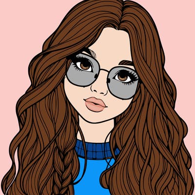 girl with long hair and freckles and glasses realistic