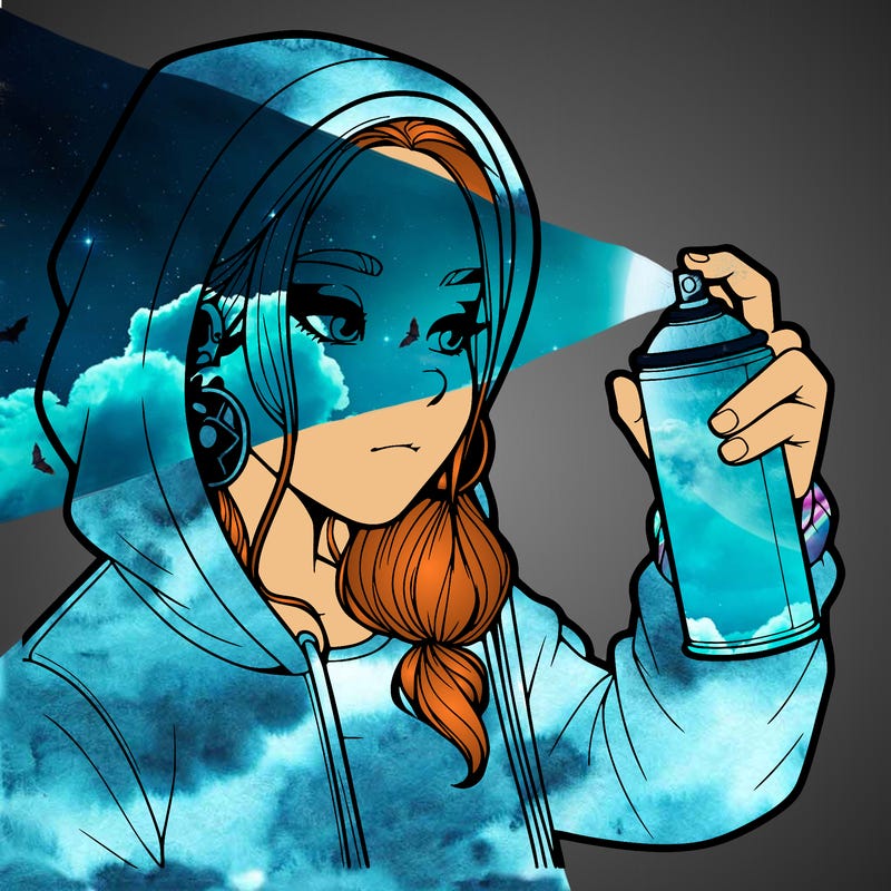 a realistic girl, spray painting