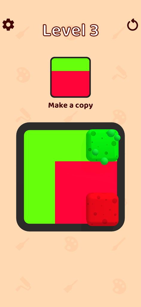 Paint Sponges - Jugabilidad de Esponjas de Pintura mostrando un puzzle de combinación de colores con esponjas rojas y verdes