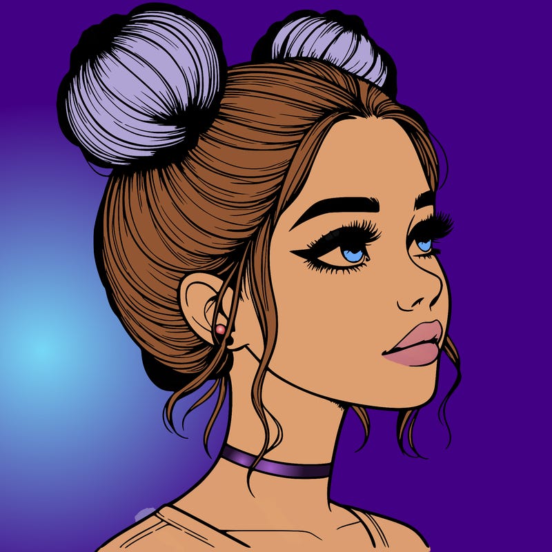 realistic girl with buns on the top of her head