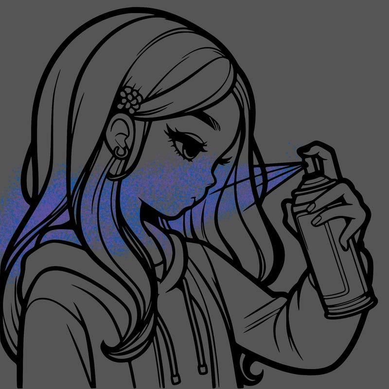 a realistic girl spray painting