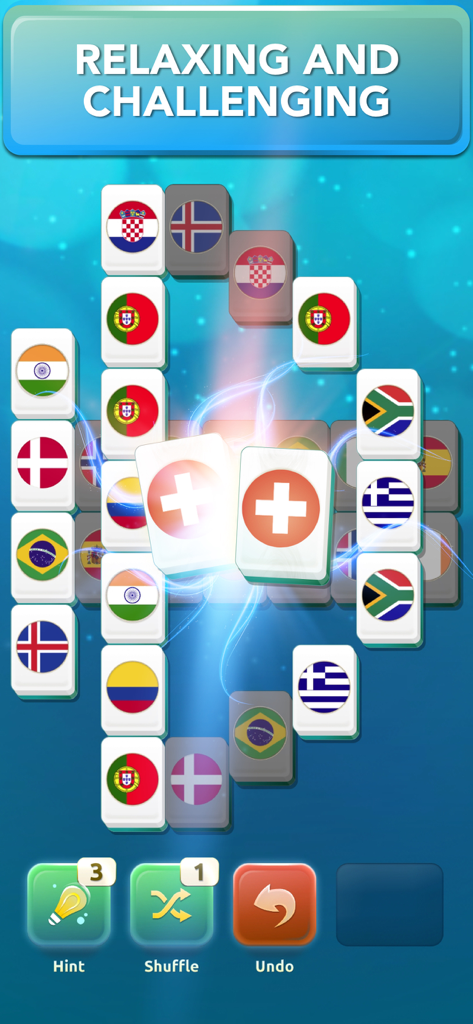 Mahjong Solitaire Classic Tile - Gameplay of Mahjong Solitaire Classic Tile showing matching country flag tiles.